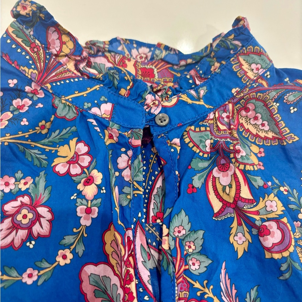 J. Crew Liberty Print Blouse size 2 blue paisley ruffle sleeveless layering - Picture 6 of 11